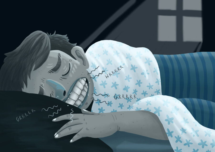 image of man grinding his teeth at night, or bruxism which can lead to TMJ problems like TMD